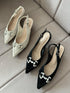 Crystal Decor Pointed Back Sling Kitten Heels
